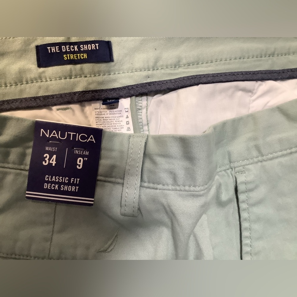 Nautica Men's Light Green Flat Front Shorts - Picture 3 of 4